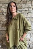 Annie Cushion Cotton Peter Pan Smock Blouse Deep Olive